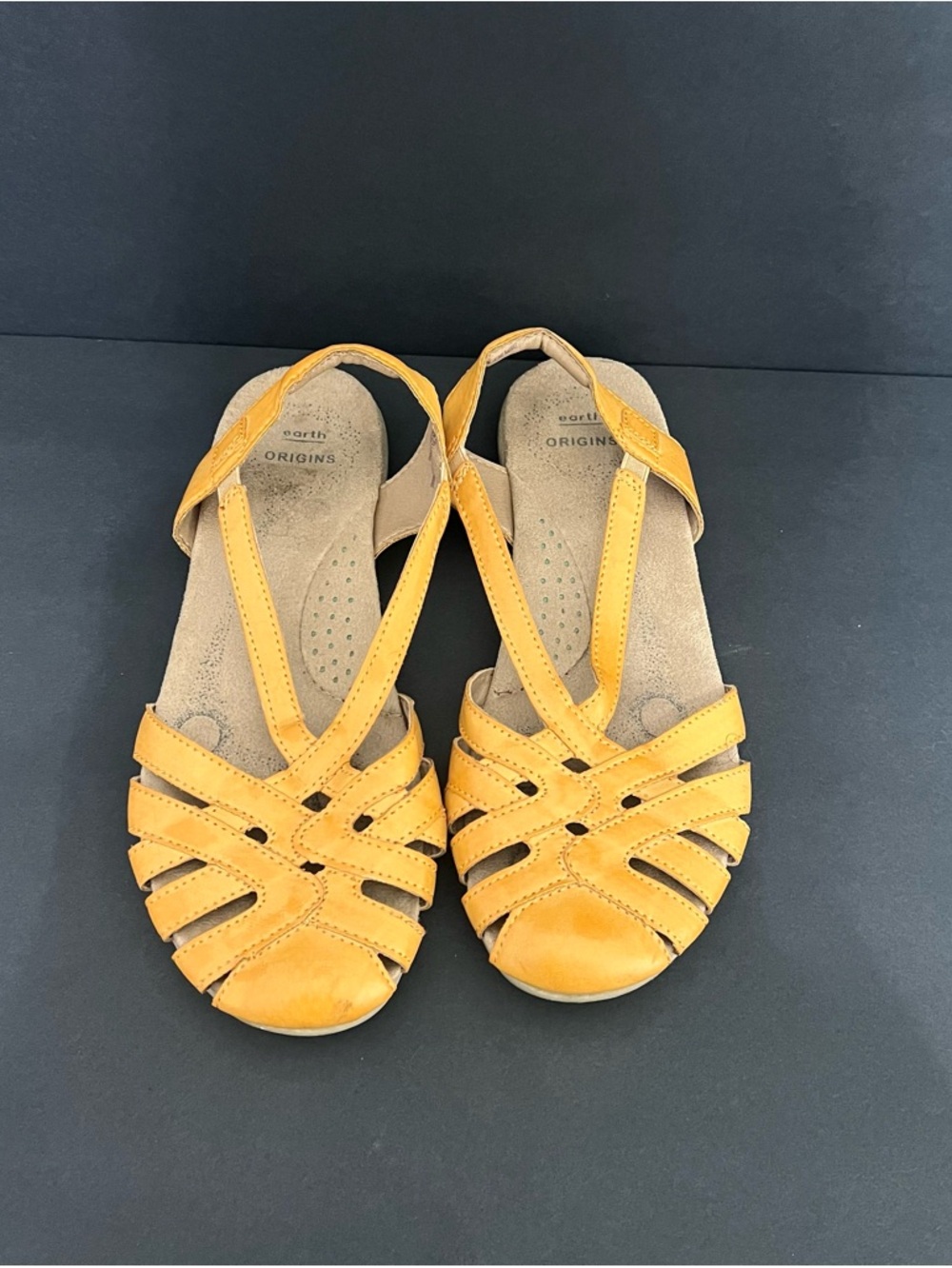 Earth Origins Women's Mustard Yellow Leather Strappy Slingback Sandals